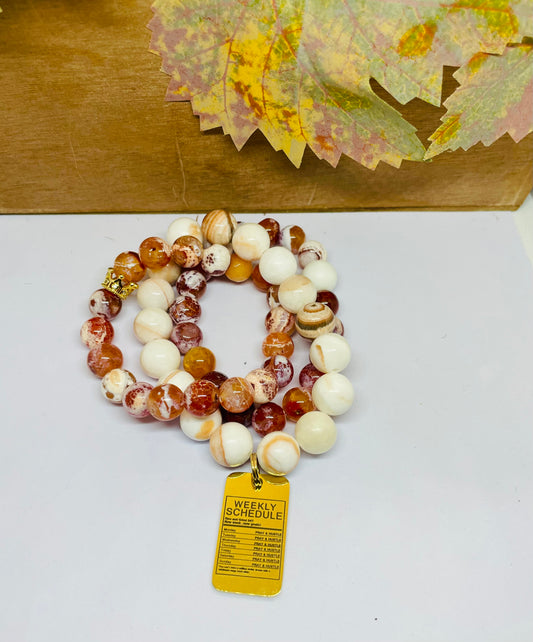 Autumn Harvest Natural Stone Bracelet with Weekly Schedule Charm